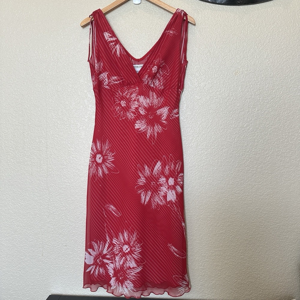 Vintage Y2k Red White Slip Dress Floral Jonathan Martin Size 7 Womens Juniors 7
